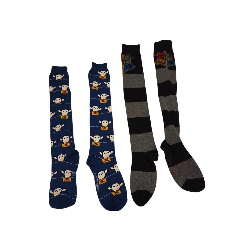 Harry Potter Knee High Socks Lot 2 Hedwig Owl S18 & Hogwarts Crest Striped S16